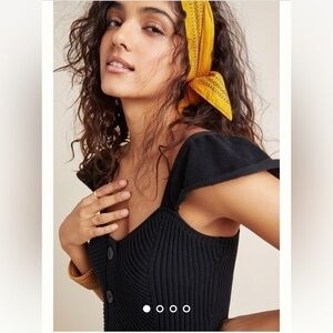 🐠New One Gray Day Revolve crop top button up cap sleeves ribbed black XS